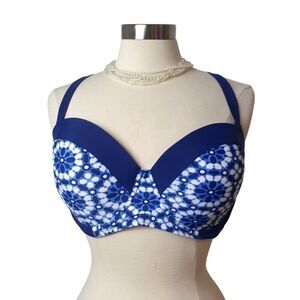 Adore Me Womens 2X Bikini Top Blue Mosaic Print Molded Cups Underlined Straps